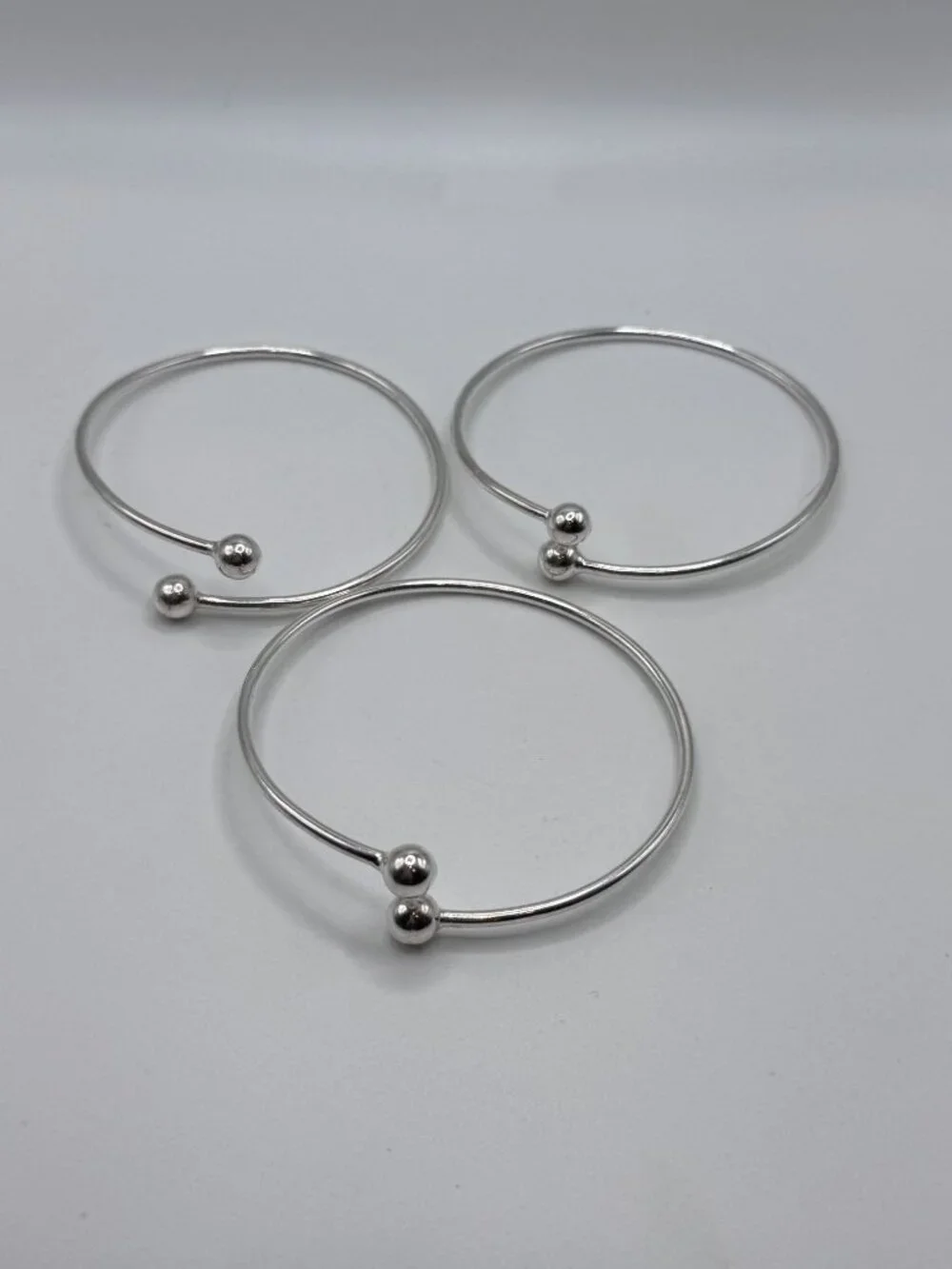 3 Sterling Silver Adjustable Bangles Ball Accents Modernist Stacking Timeless